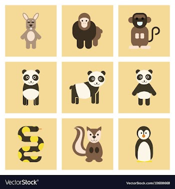 Assembly flat icons nature Panda monkey rabbit vector image
