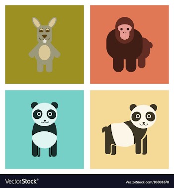 Assembly flat icons nature Panda monkey rabbit vector image