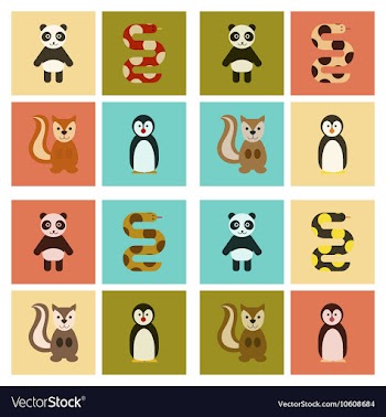 Assembly flat icons nature Panda monkey rabbit vector image