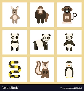 Assembly flat icons nature Panda monkey rabbit vector image