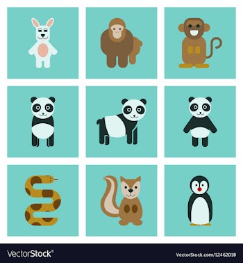 Assembly flat icons nature Panda monkey rabbit vector image