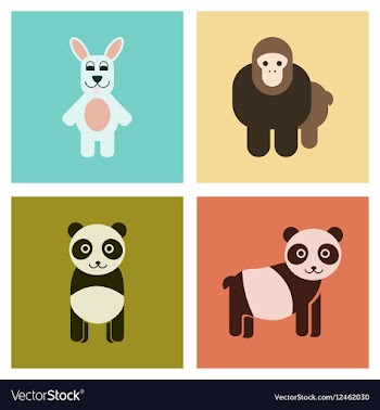 Assembly flat icons nature Panda monkey rabbit vector image