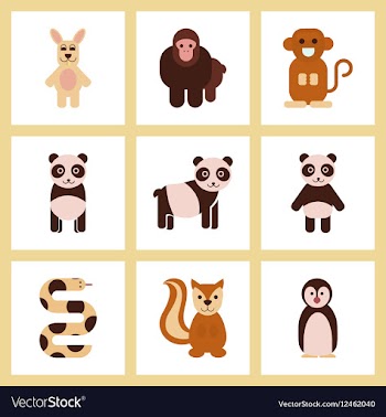 Assembly flat icons nature Panda monkey rabbit vector image