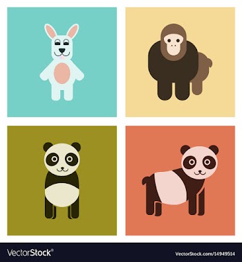 Assembly flat icons nature panda monkey rabbit vector image