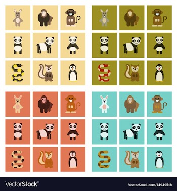 Assembly flat icons nature panda monkey rabbit vector image