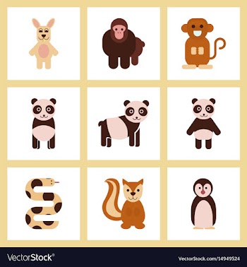 Assembly flat icons nature panda monkey rabbit vector image