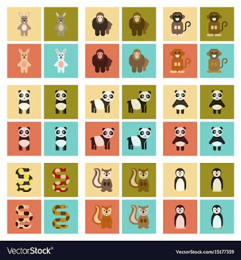 Assembly flat icons nature panda monkey rabbit vector image