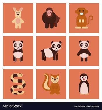Assembly flat icons nature panda monkey rabbit vector image