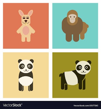 Assembly flat icons nature panda monkey rabbit vector image
