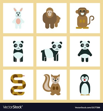 Assembly flat icons nature panda monkey rabbit vector image
