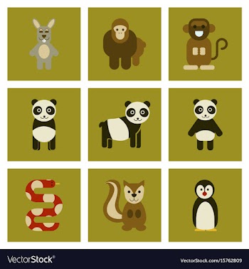 Assembly flat icons nature panda monkey rabbit vector image