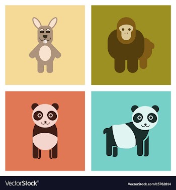 Assembly flat icons nature panda monkey rabbit vector image
