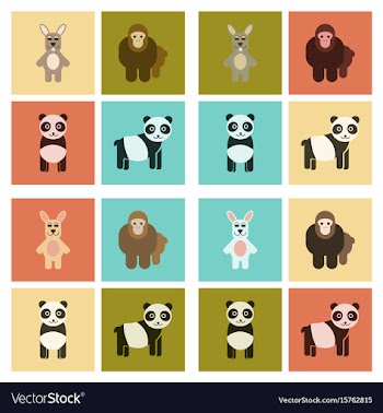 Assembly flat icons nature panda monkey rabbit vector image