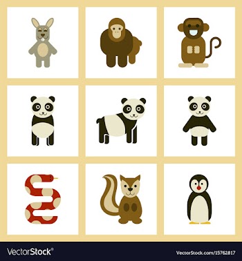 Assembly flat icons nature panda monkey rabbit vector image