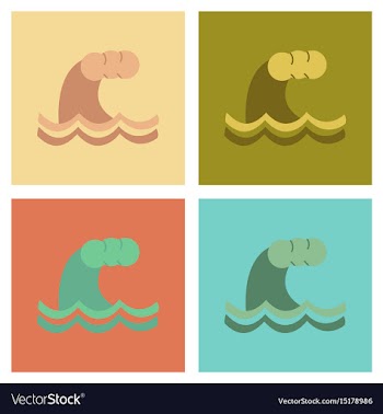 Assembly flat icons nature tsunami danger vector image