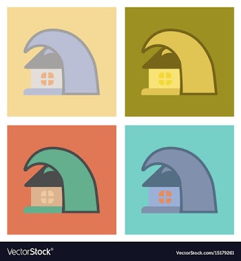 Assembly flat icons nature tsunami house vector image