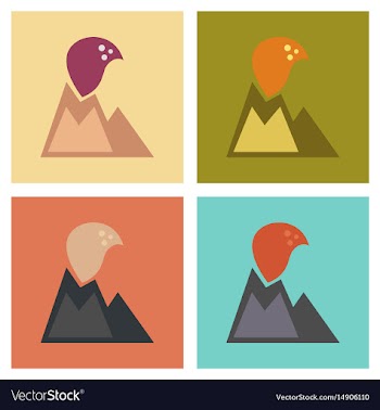 Assembly flat icons nature volcano erupting vector image