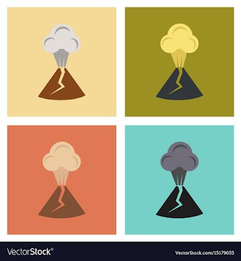 Assembly flat icons nature volcano erupting vector image