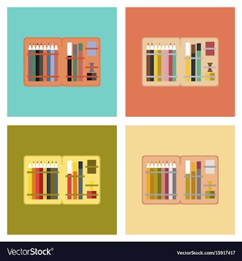 Assembly flat icons pencil box pencil pen vector image