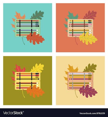 Assembly flat icons pencil box pencil pen vector image
