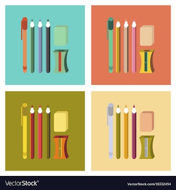 Assembly flat icons pencil eraser pen vector image