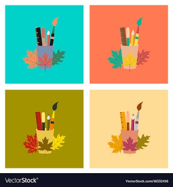 Assembly flat icons pencils pens ruler vector image