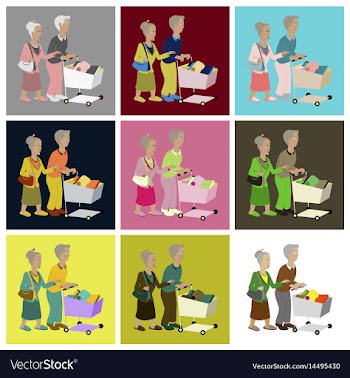 Assembly flat icons pensioners with a trolley vector image