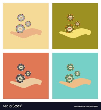 Assembly flat icons poker Casino chips in hand vector image