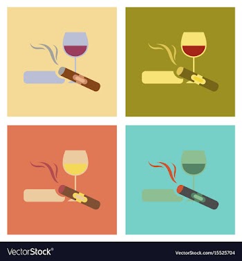 Assembly flat icons poker cigar glass of wine vector image