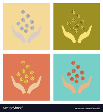 Assembly flat icons poker coins in hand vector image