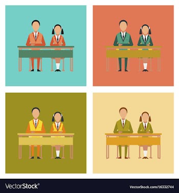 Assembly flat icons pupils at school desk vector image
