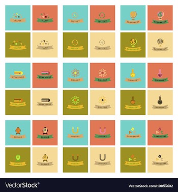 Assembly flat icons rocket geography physics vector image