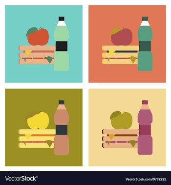 Assembly flat icons sandwich apple water vector image
