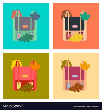 Assembly flat icons school bag leaves vector image