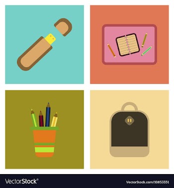 Assembly flat icons school bag usb pencil table vector image