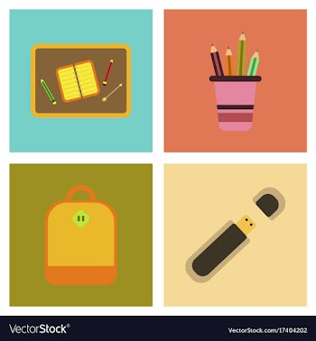 Assembly flat icons school bag usb pencil table vector image