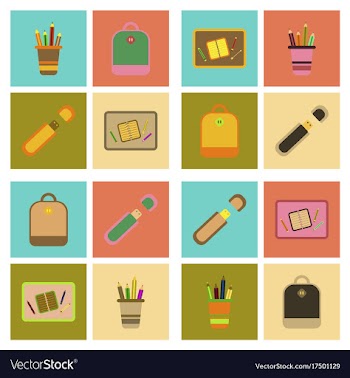 Assembly flat icons school bag usb pencil table vector image