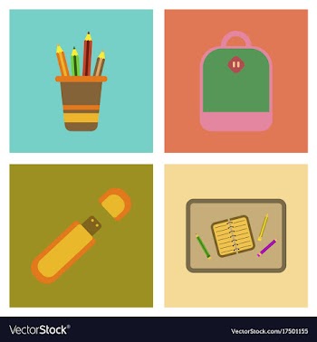 Assembly flat icons school bag usb pencil table vector image