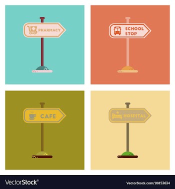 Assembly flat icons school stop pharmacy cafe vector image