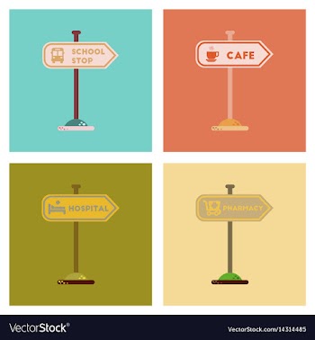 Assembly flat icons school stop pharmacy cafe vector image