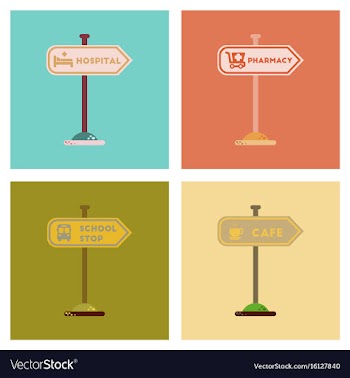 Assembly flat icons school stop pharmacy cafe vector image
