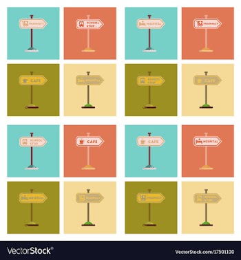 Assembly flat icons school stop pharmacy cafe vector image