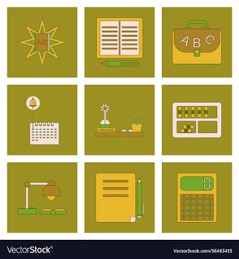 Assembly flat icons school supplies vector image