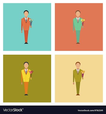 Assembly flat icons schoolboy flowers vector image
