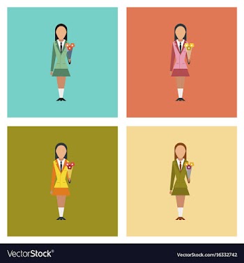 Assembly flat icons schoolgirl flowers vector image