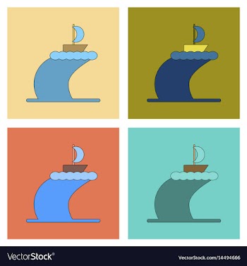 Assembly flat icons ship ocean storm vector image
