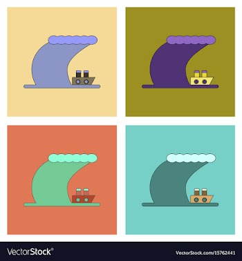 Assembly flat icons ship storm vector image