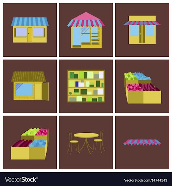 Assembly flat icons shop interior vector image