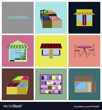 Assembly flat icons shop interior vector image