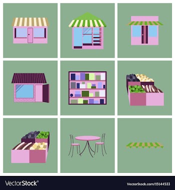 Assembly flat icons shop interior vector image
